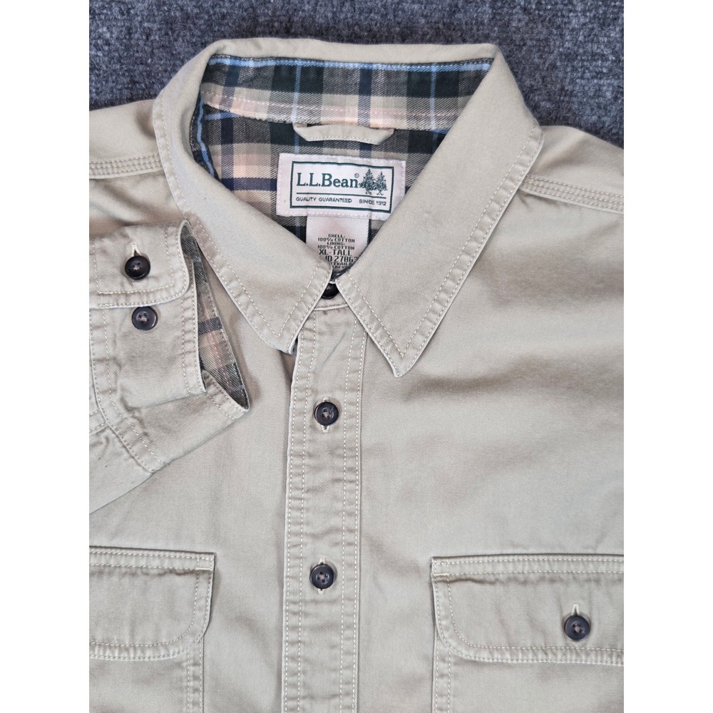 LL Bean Shirt Jacket Mens XL Tall Khaki Flannel Lined Cotton Button Down 278635